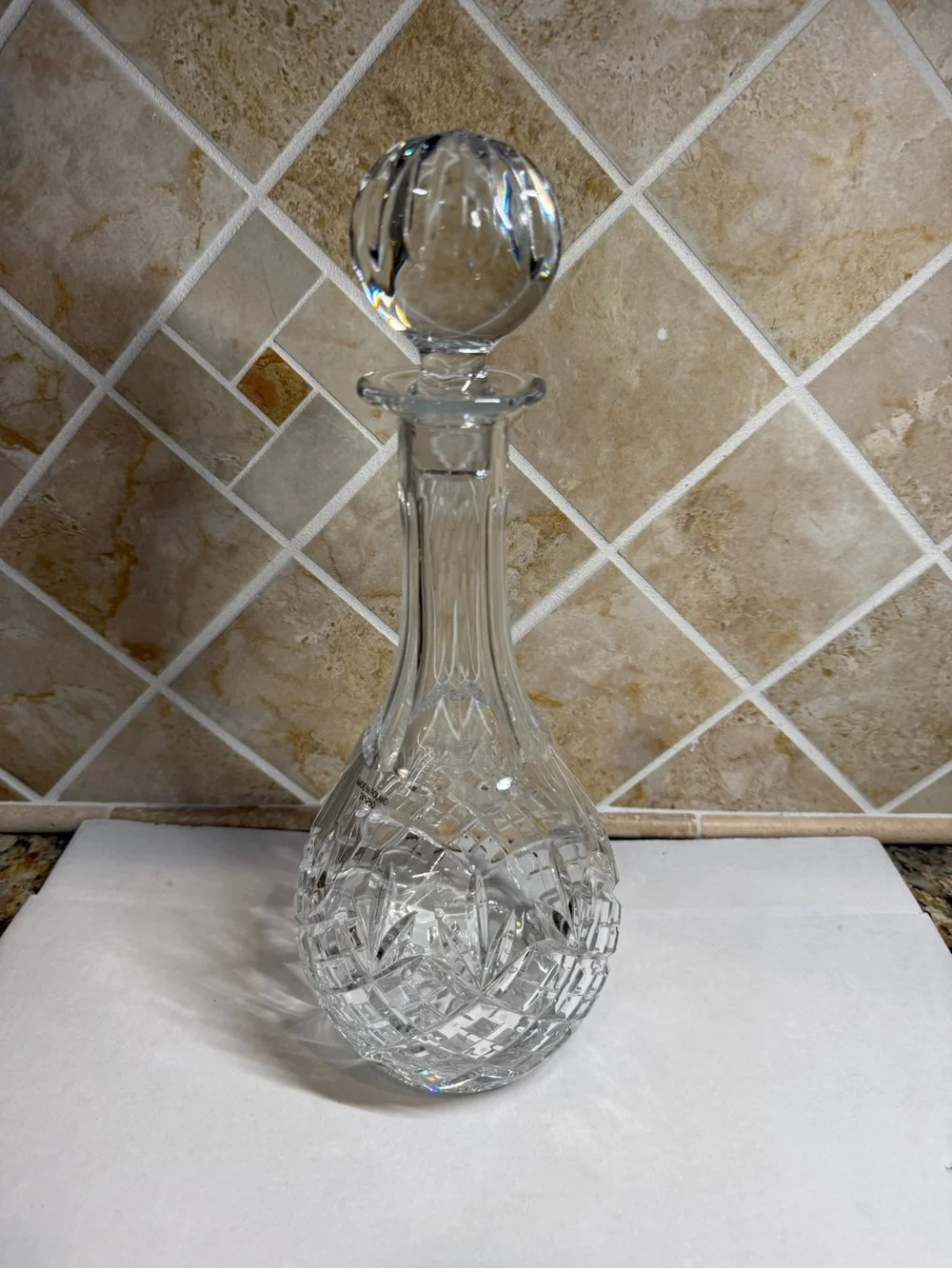 Polish 24% Lead Crystal Cut Glass Decanter with Stopper Made in Poland 11”